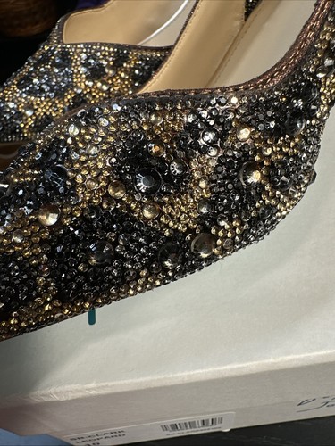 Betsey Johnson Women’s Size 10 Clark Leopard Heels Rhinestone Gold & Black - Picture 11 of 11