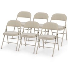 Set of 6 Folding Chairs Fabric Upholstered Padded Seat Metal Frame Home Office