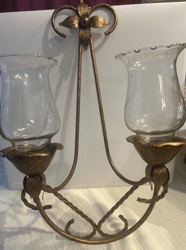 "Apliques de pared dobles grandes de metal dorado de 17"" 2 candelabros de cuerda retorcida con brazo de tulipán" - Imagen 11 de 23
