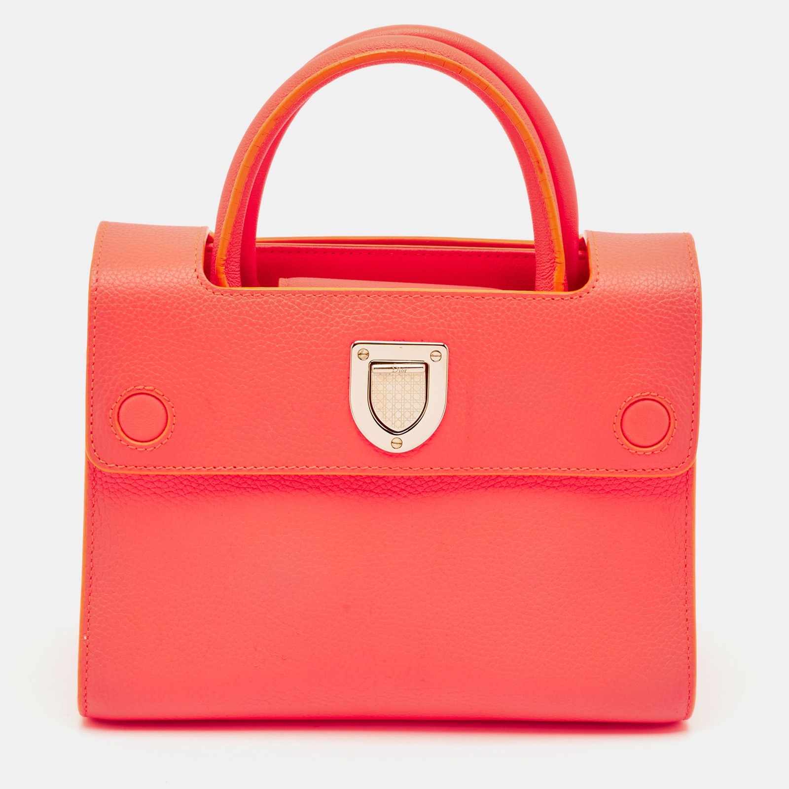 Dior Neon Orange Leather Mini Diorever Top Handle Crossbody Bag