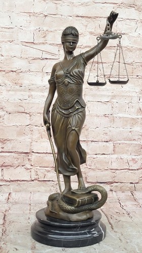 Bronze Nude Artwork Sculpture GODDESS Blind Lady Justice Law OFFICE Statue Decor - Picture 3 of 10
