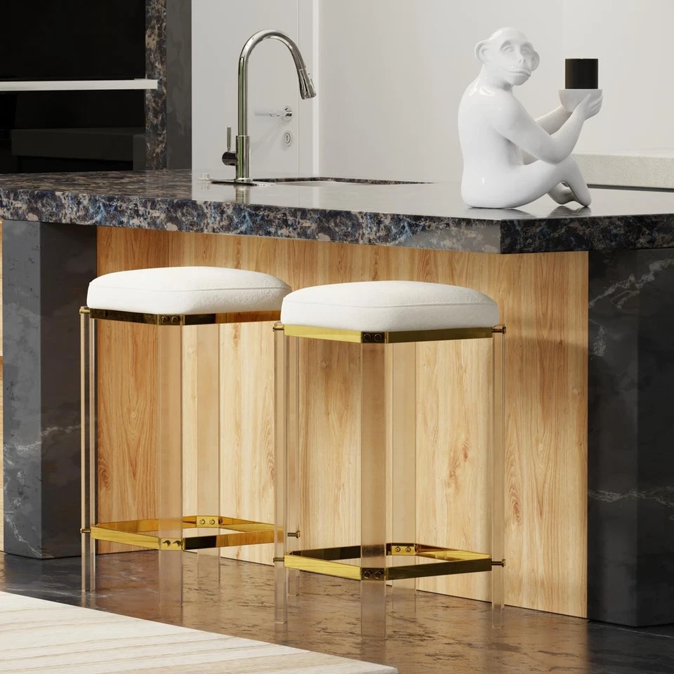 Arpa y remate HFF27139DS Helen otomana o taburete transparente y latón y crema Foto 2 de 2