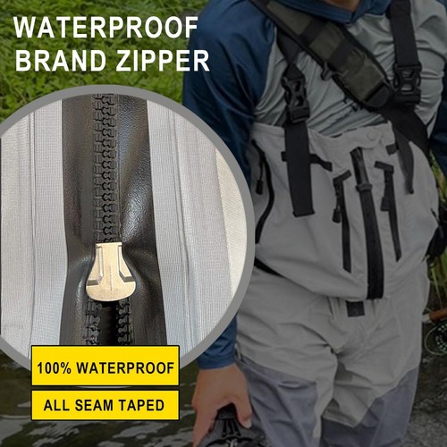 Zip-Front Breathable Chest Fishing Waders Zippered Stockingfoot Waders for Me... - Picture 3 of 6