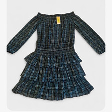 Michael Kors Off Shoulder Plaid Tweed Ruffle Lined Mini Dress | XL