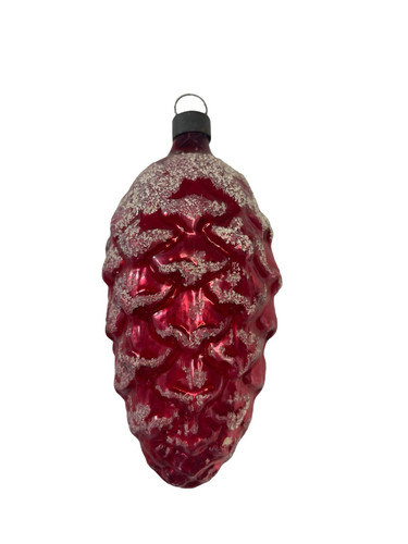 Vintage Pinecone Blown Glass Mica Snow Frosted 4" European Christmas Ornament - Picture 1 of 5
