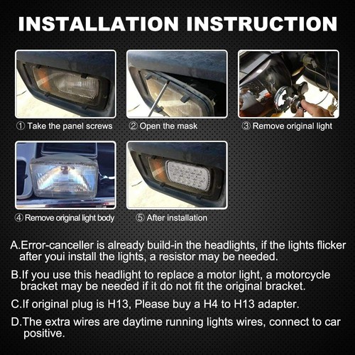 5x7" 7x6" LED Headlights Hi/Lo DRL For Toyota Pickup 82-95 Tacoma 1995-1997 - Picture 12 of 12