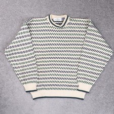 Vintage 90s Geometric Funky White Medium Mens Pullover Knit Sweater