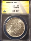 1884-O  MORGAN DOLLAR   *BRILLIANT WHITE LUSTER*   MS-63  VAM-42A  *REEDED EDGE*