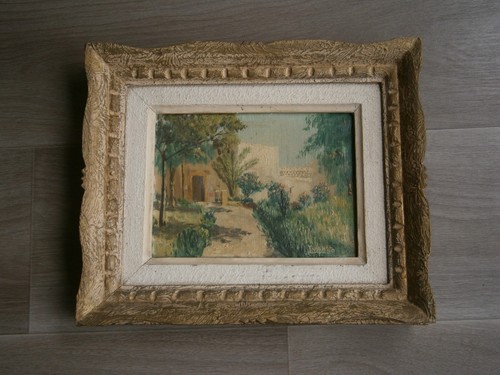 Peinture Huile sur toile Alger 1950 décor Paysage Jardin Hamman Righa Ancien - Picture 4 of 13