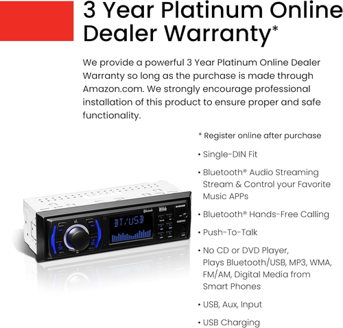 616UAB Car Stereo with Bluetooth - Single DIN, MP3, USB, Aux-In, AM/FM, No CD DV - Picture 3 of 12