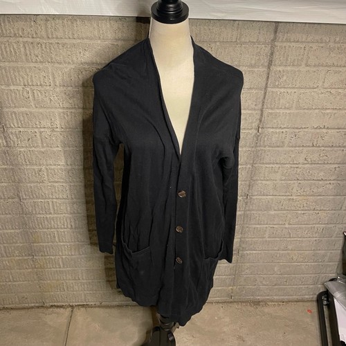 Cardigan lungo donna J.Jill nero 3 tasche bottoni taglia large - Foto 1 di 5