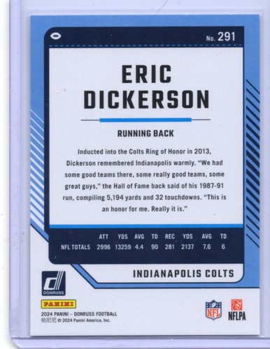 2024 Panini Donruss - Eric Dickerson #291 Indianapolis Colts - Picture 2 of 2