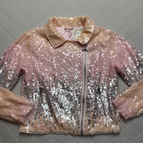 Disney Princess Jacket Girls 9/10 Pink And Silver Sequence Jacket Full Zip - Picture 2 of 15