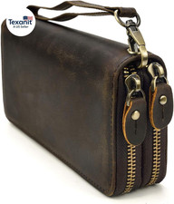 Genuine Leather Long Wallet for Men, Large Capacity Purse Clutch Bag Handbag Che