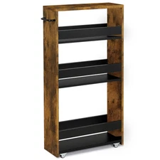 4 Tier Slim Storage Cart with Handle, Slide Out Storage Rolling Utility Cart ...
