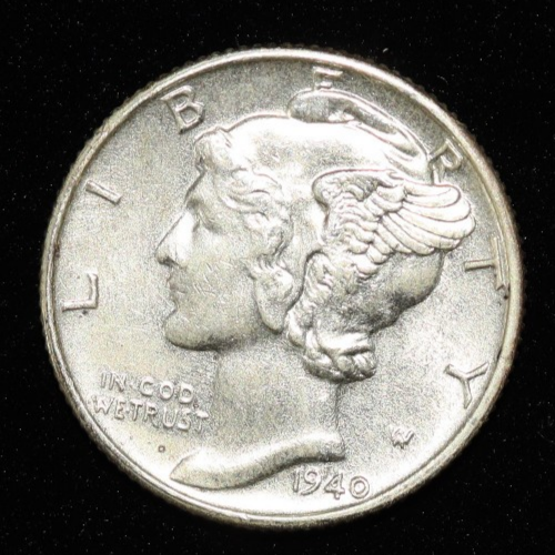 1940 D Mercury Silver Dime Split Bands Uncirculated Denver - Picture 1 of 2