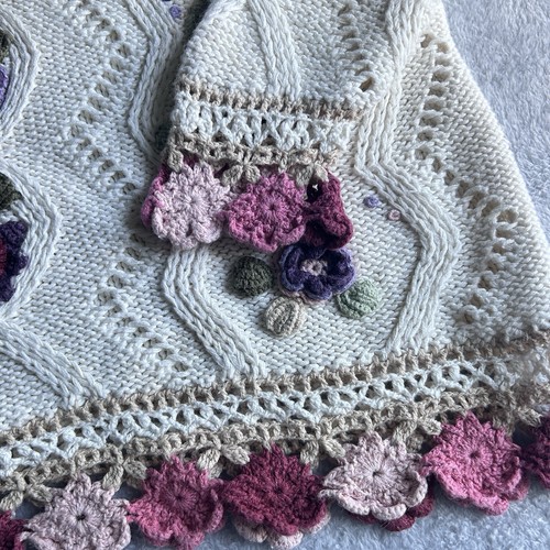 Vtg Rebecca Stone Womens M Sweater 3D Crochet Flowers Garden Cottagecore Remi - Picture 5 of 17