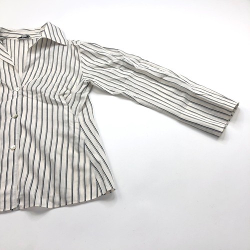 Vince Shaped Medium Lightweight V-Neck Cream Button LS Striped Shirt Blouse - Picture 6 of 15