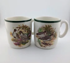 Vtg Set Of 2 Lord Nelson Pottery Bird Series Cup Green Trim Handcrafted- England