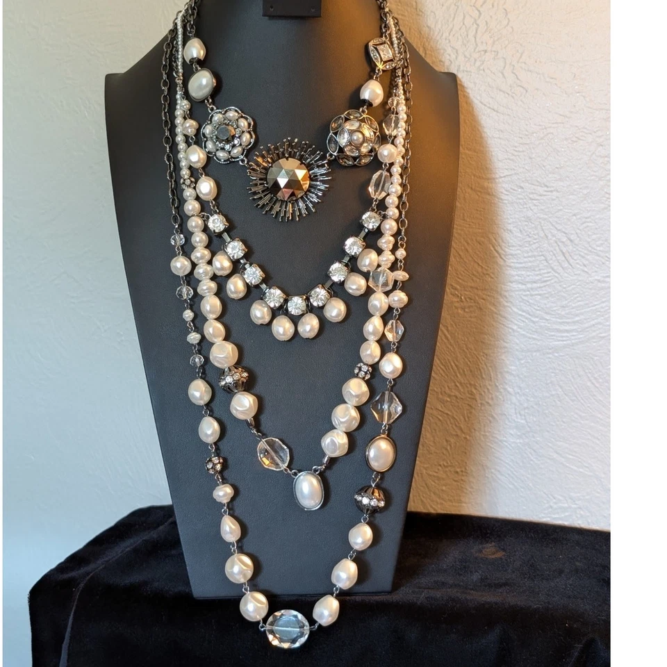 Three Chico's Layering Pearl Crystal Statement Necklaces