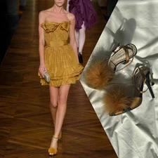 !NEW S/S 2005 Yves Saint Laurent Runway Satin Marabou Feather Heels US7.5