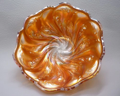Vintage Bowl Imperial Carnival Glass Marigold Acanthus Glass 7.5x3"- Damaged