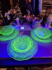 3 Green Depression Glass Jeanette Glass Cherry Blossom Saucers And Bowls 3 Sets
