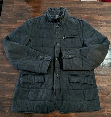 Gimo's Quilted Gray Herringbone Casual Lined Jacket Italian 56 US 46  Elbow Pads