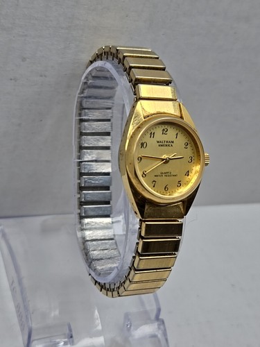 Damenuhr Vintage Waltham America goldfarben neue Batterie Stretchband - Bild 3 von 10