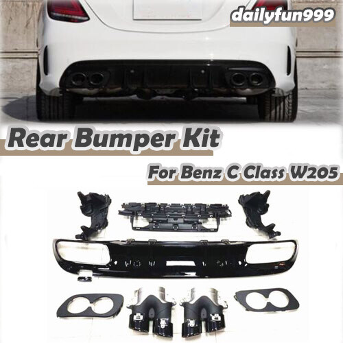 Rear Diffuser + Exhaust Pipe For Benz C Class W205 C43 AMG Coupe 15-20 2021 4DR - Picture 1 of 5