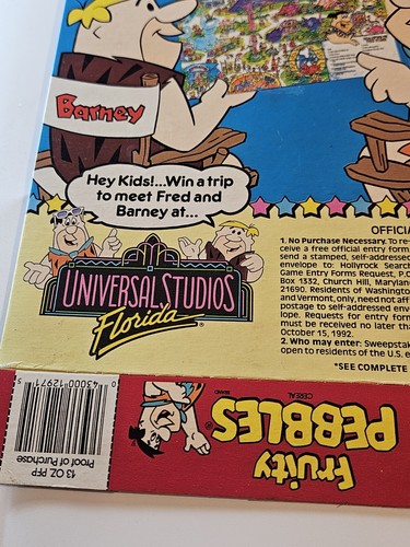 1991 POST FRUITY PEBBLES Empty CEREAL BOX Flat Hollywood Search Game Poster - Imagen 7 de 13