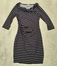 Ann Taylor Loft Dress Women S Deep Purple Gray Striped Side Ruche 3/4 Sleeve