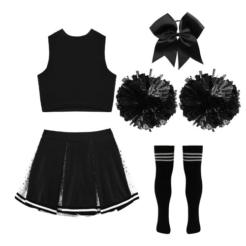 Kids Girl's Cheerleading Set Workout Top And Skirt With 1Pc Bowknot Sport - Picture 58 of 65