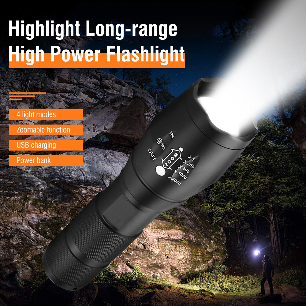 Rechargeable LED Flashlight 1000 Lumens - Zoomable, 4 Modes, IPX4 Waterproof, USB-C, Tactical Small Light - View #14