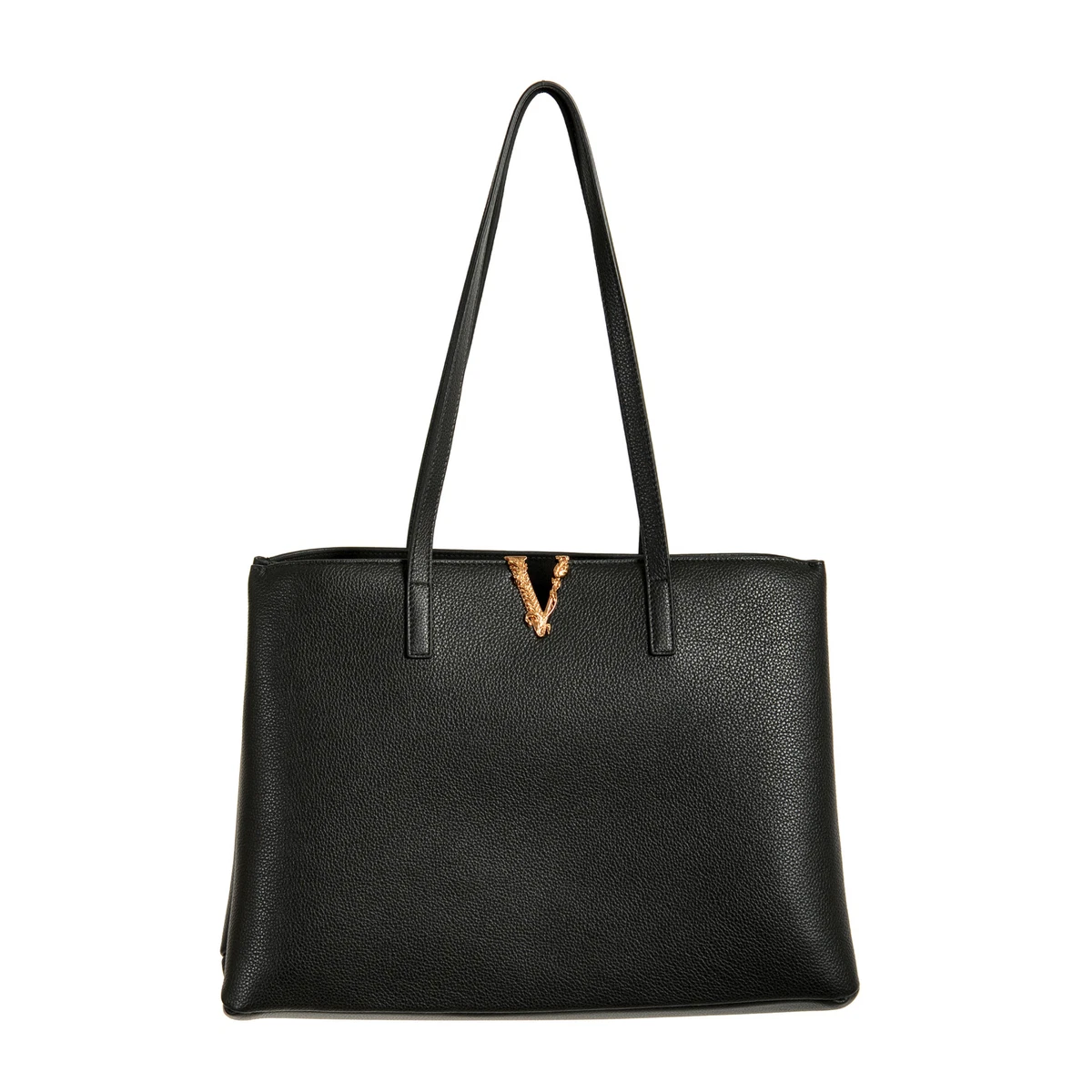 Versace Women's 100% Textured Leather Handbag V-Logo Tote Shoulder Bag 