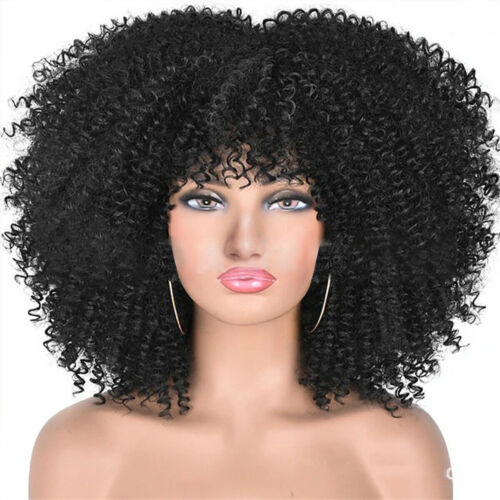 Lady Short Curly Afro Wigs for Black Women Afro Kinky Curly Hair Wig With Bangs - Picture 14 of 14