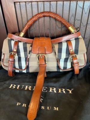 Burberry Prorsum Beige/Brown House Check Canvas and Leather Cinda Shoulder  bag