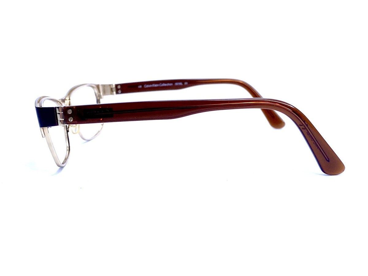 New Calvin Klein Women\'s Dark Brown and Gold Cat Eyeglasses Frames CK Eyeglasses 23541 008 Black/Brown at Amazon Women main image 4