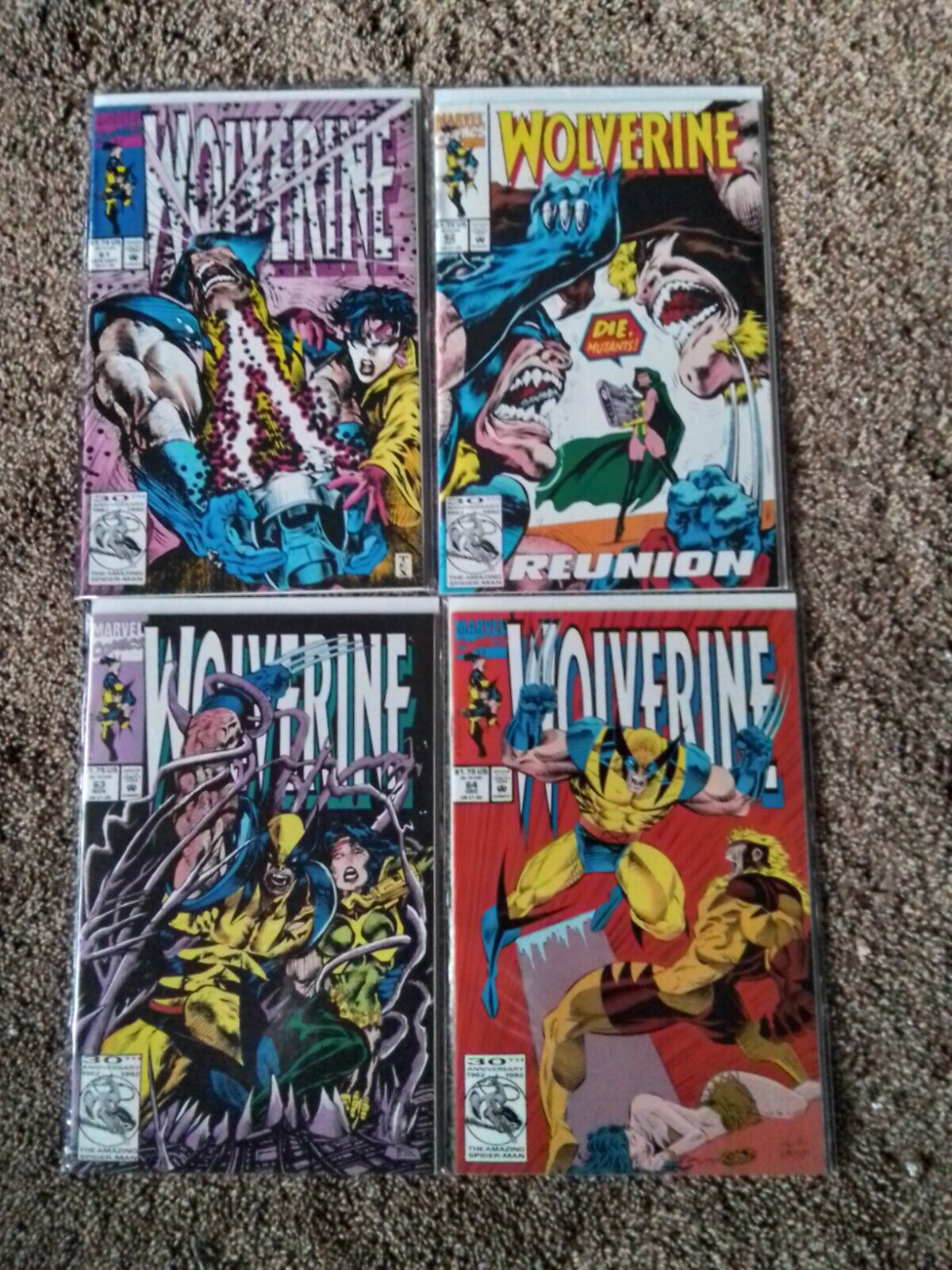FOUR 1992 MARVEL COMICS "WOLVERINE" VINTAGE COMIC BOOKS ISSUES # 61, 62, 63,& 64