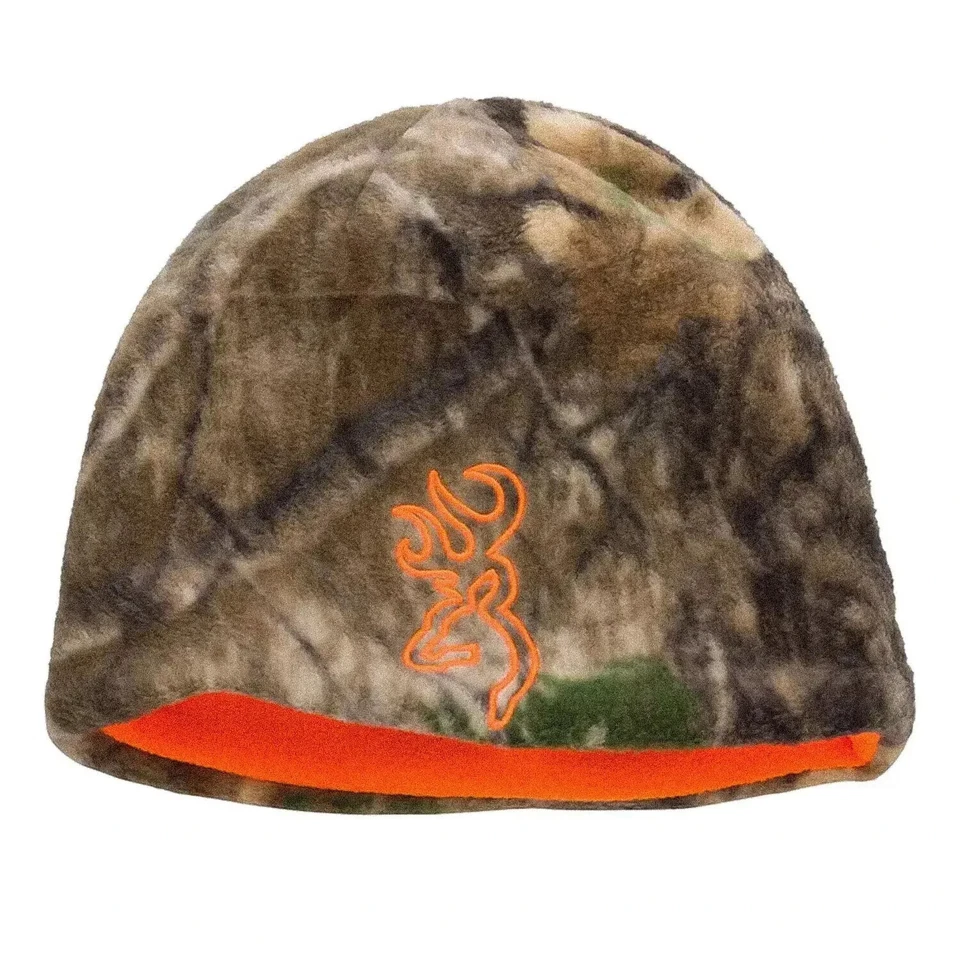 Browning All Season Fleece RT Camo / Blaze Orange Reversible Beanie Cap - NEW! - Image 2 of 3