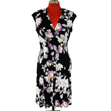 Chaps M casual dress pullover sleeveless v-neck purple & white floral springtime