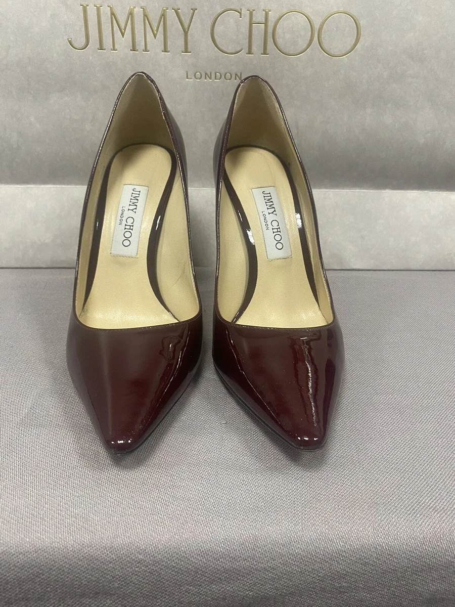 Jimmy Choo Romy 100 Maroon Patent Leather Pumps Size EU 39