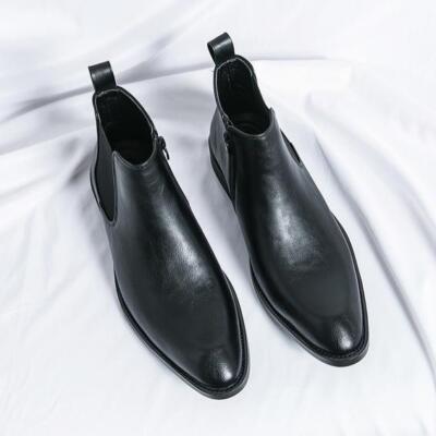 Men's Pointy Toe Business Formal Ankle Boots Shoes Casual High Top Zipper New 