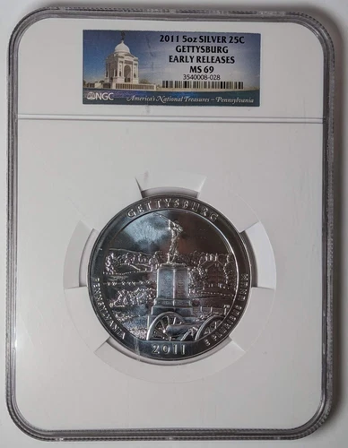 2011 25C Gettysburg NP 5 oz Silver NGC MS 69 Early Releases