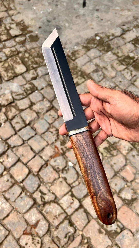 custom handmade high carbon steel 14" tanto knife  rosewood  handle brass clip - Image 3 of 4