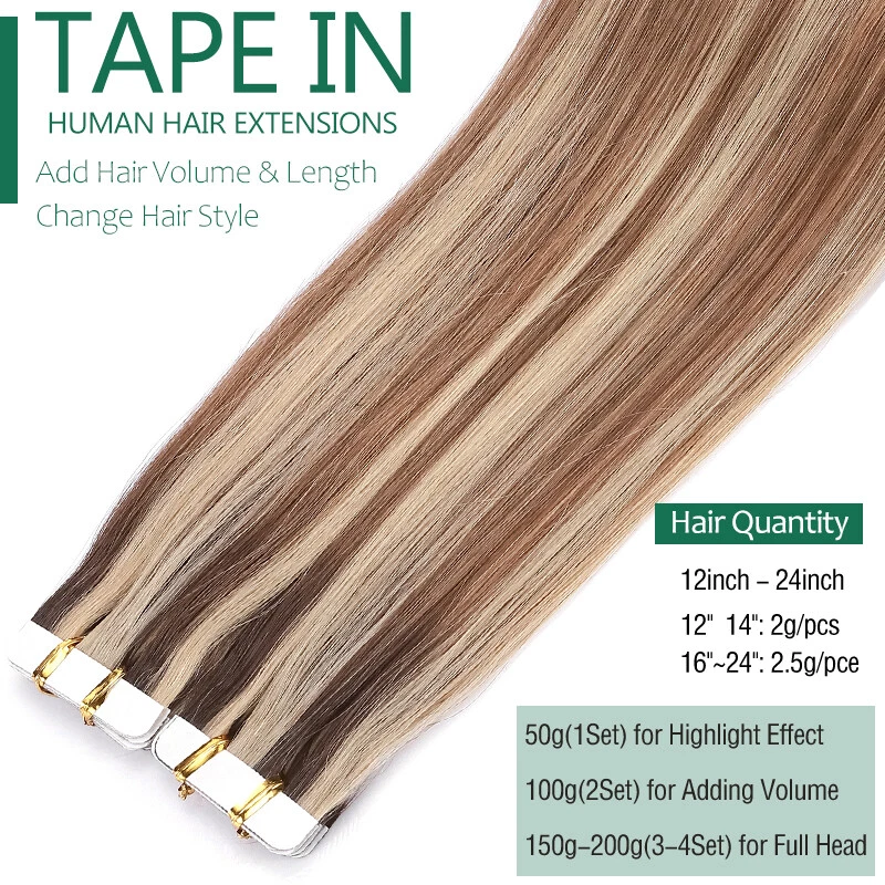 60Pcs Thick Tape In Remy Indian Human Hair Extensions Skin Weft Ombre Full Head - Image 3 of 4