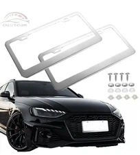 2Pcs Chrome Stainless Steel Metal License Plate Frame Tag Cover With Screw Caps