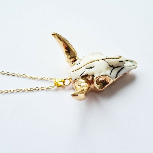 Bull Ox Head Skull Pendant Necklace Longhorn Cattle Enamel Vintage Western - Picture 8 of 10