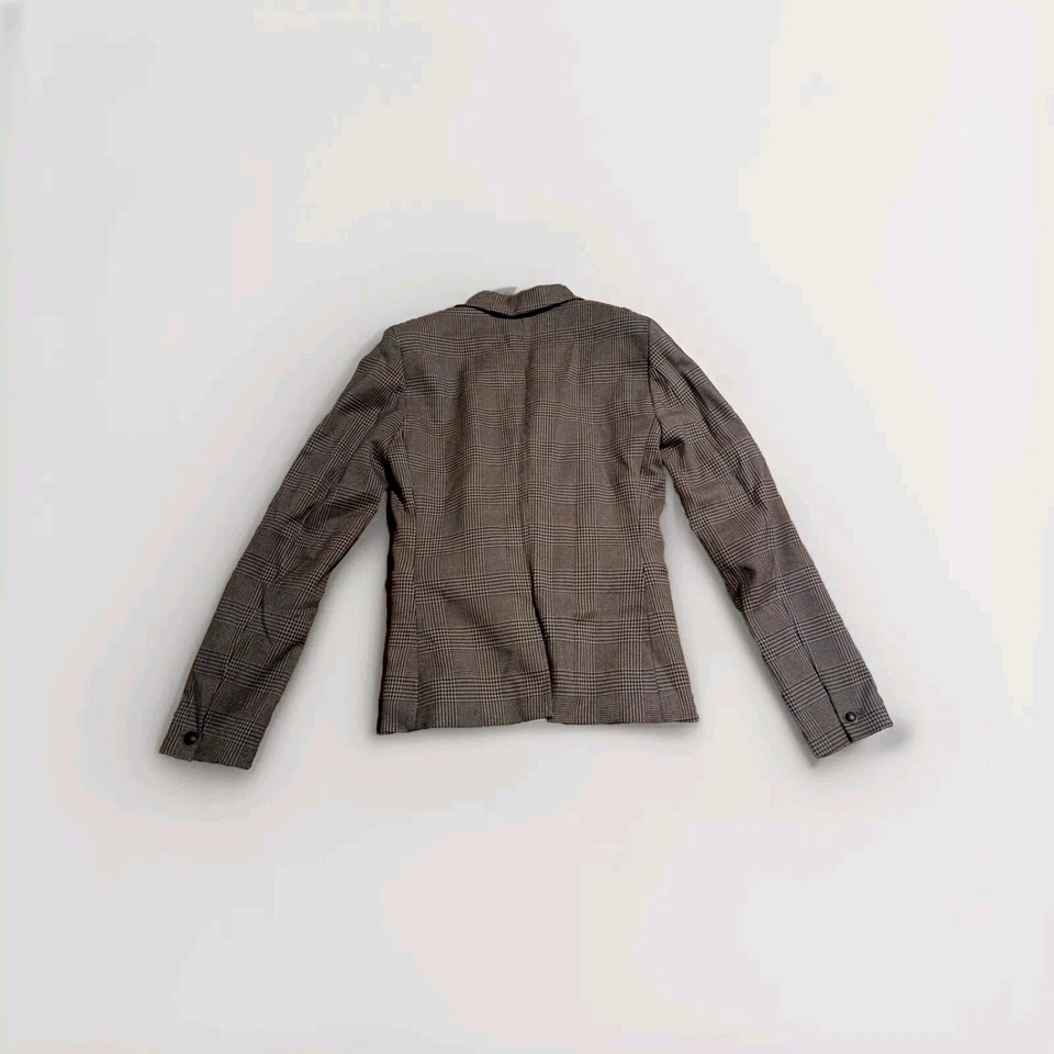 H&M Women's Brown Wool Blend Tailored Plaid Jacket Blazer Size 6 - Image 2 of 3