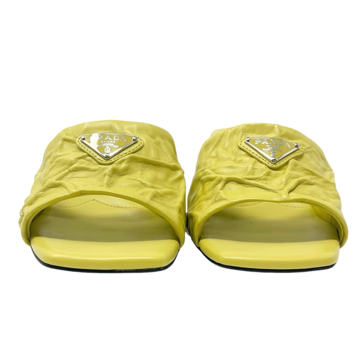PRADA Vintage Logo Sandals Heels #36-36.5 Light Green Silver